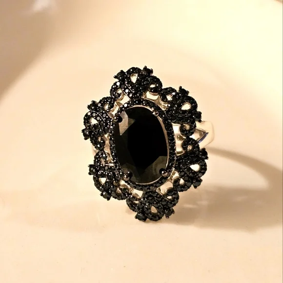 4.04 CTW Black Spinel Rhodium Over 925 Sterling Silver Ring R1P26 - Picture 3 of 9
